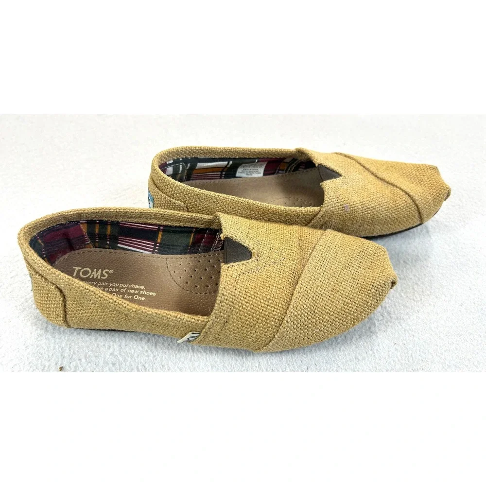 TOMS Alpargata Slip On Women Size 6 Yellow Burlap Classic Casual Comfort Shoes